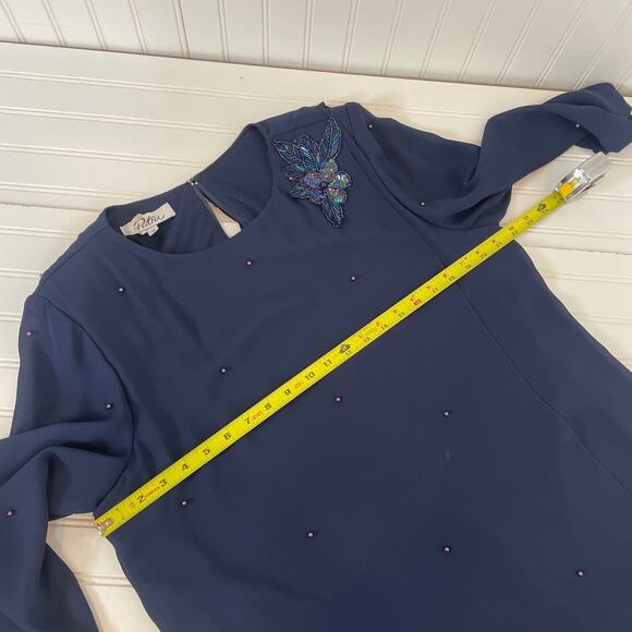 Patra Women’s Navy Blue Sequin & Pearlized Midi Shift Dress Long Sleeve Size 16 - Picture 7 of 8